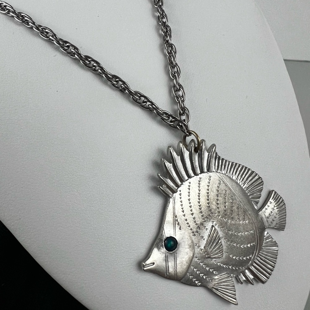 Vintage Amos Canada Fish Pendant Necklace